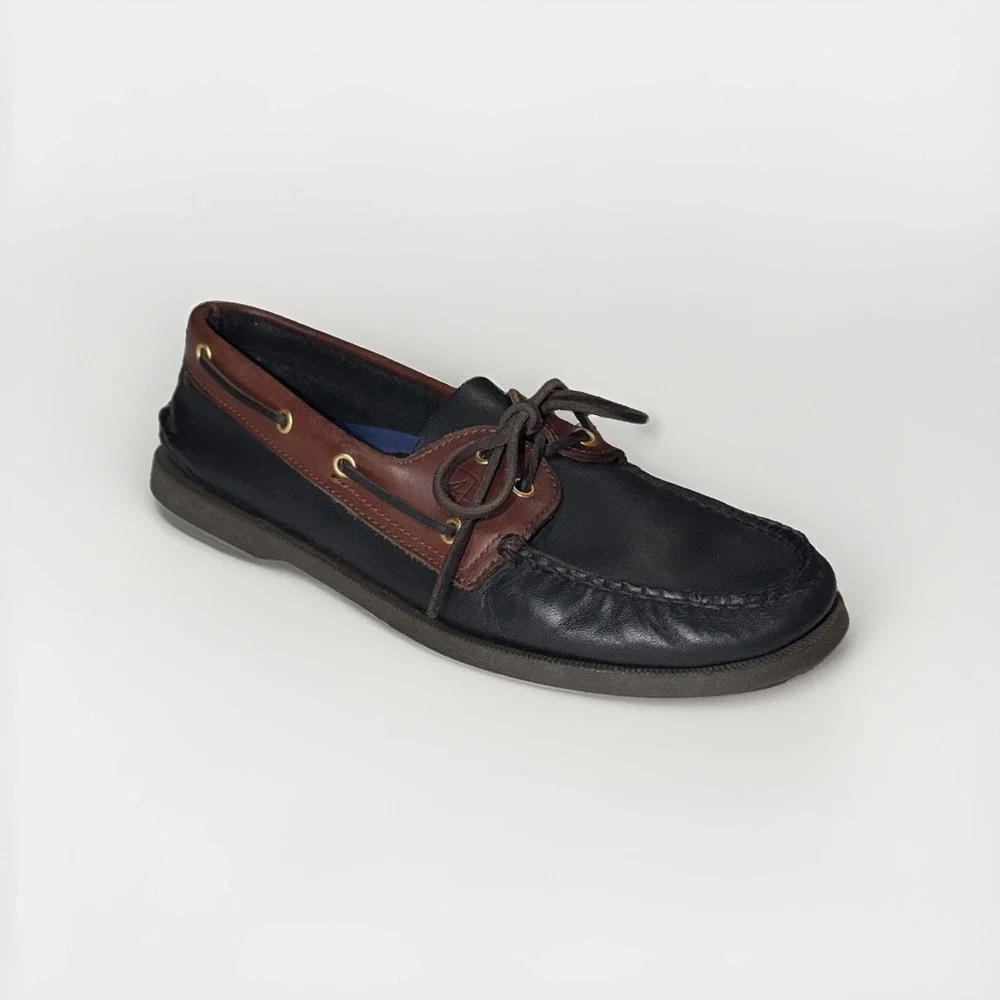 Sperry Top-Siders Men's A/O Black & Brown Leather 2 Eyelet Boat Shoes Size 10.5M